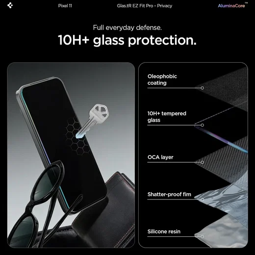 Spigen EZ Fit GLAS.tR Google Pixel 11 Privacy Glass 2-Pack afbeelding 4