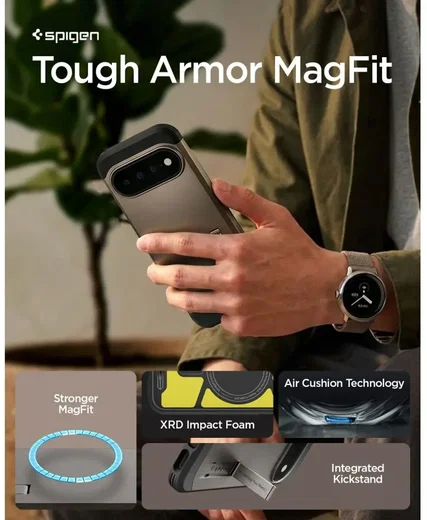 Spigen Tough Armor Google Pixel 11 Pro XL Hoesje MagSafe Back Cover Gunmetal afbeelding 3