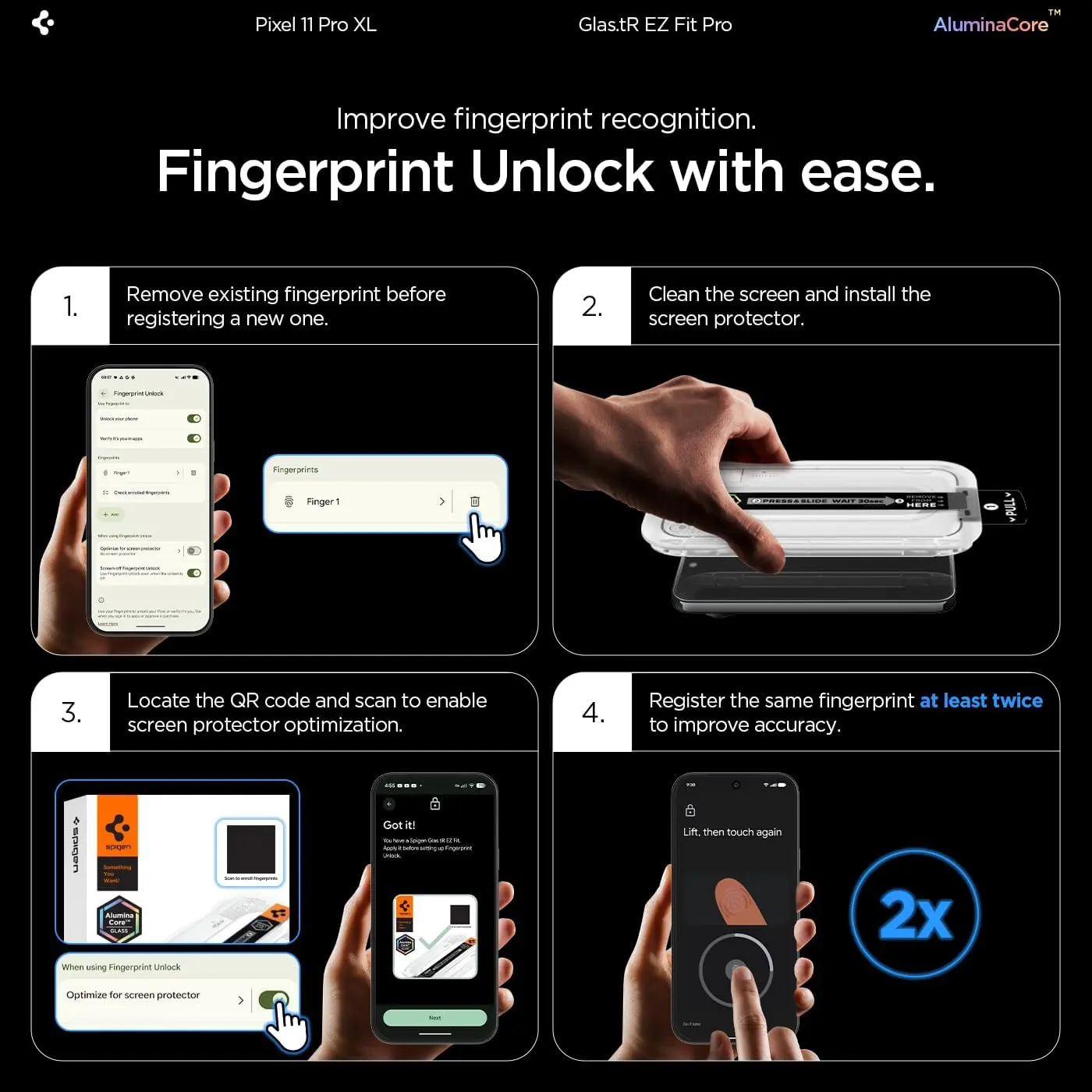 Spigen EZ Fit GLAS.tR Google Pixel 11 Pro XL Screen Protector 2-Pack afbeelding 8