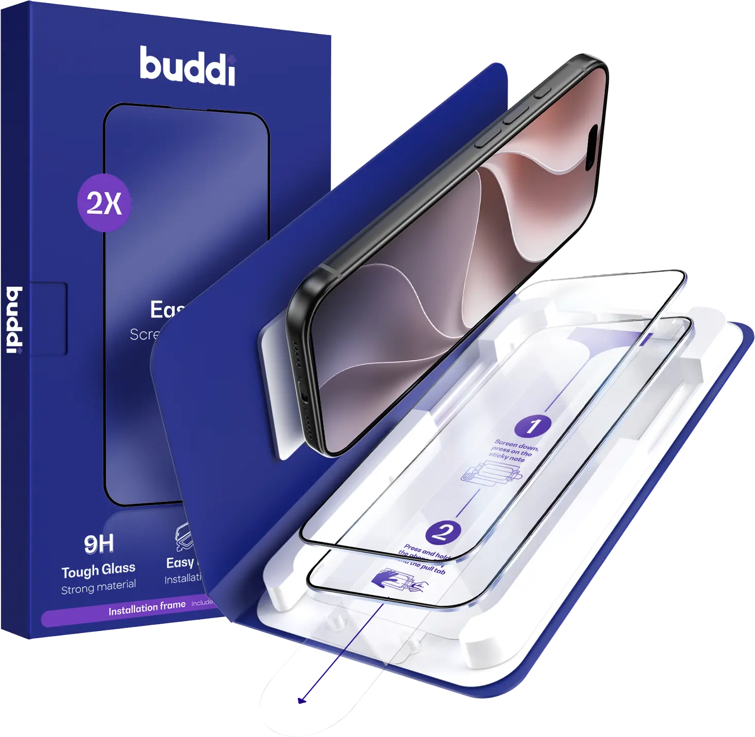 Buddi Easy Fit Apple iPhone 18 Pro Tempered Glass met Installatietray (2-pack) afbeelding 11