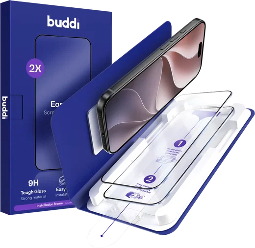 Buddi Easy Fit Apple iPhone 18 Pro Tempered Glass met Installatietray (2-pack) afbeelding 11