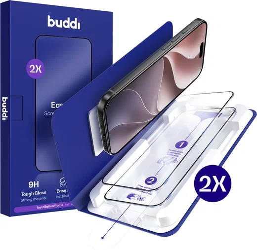 Buddi Easy Fit Apple iPhone 18 Pro Tempered Glass met Installatietray (2-pack) afbeelding 1