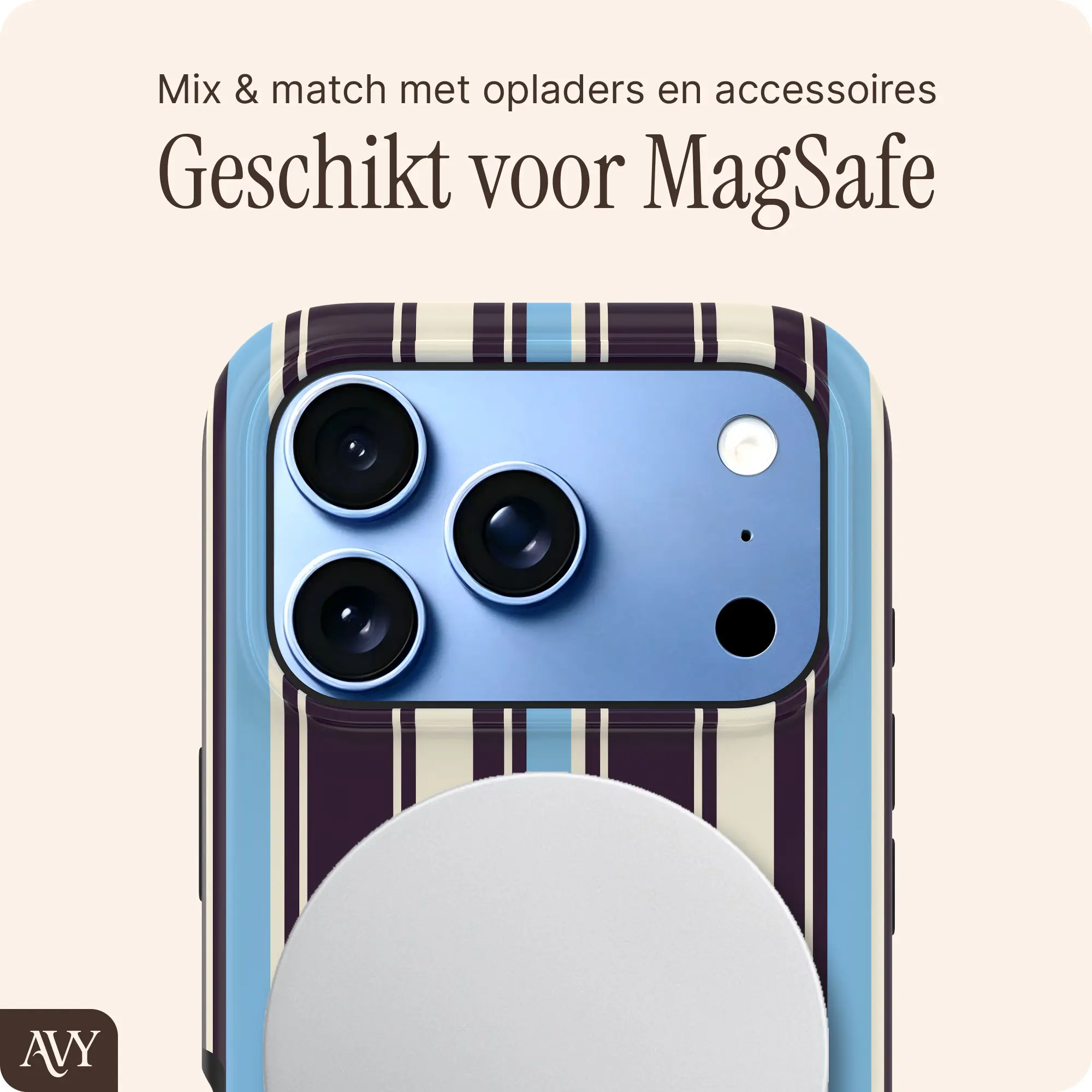 AVY Apple iPhone 18 Pro Hoesje MagSafe Back Cover Oxford Stripe afbeelding 4