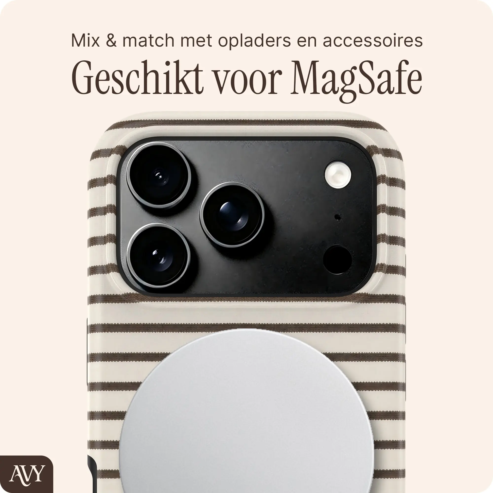 AVY Apple iPhone 18 Pro Max Hoesje MagSafe Back Cover Cafe Creme afbeelding 4