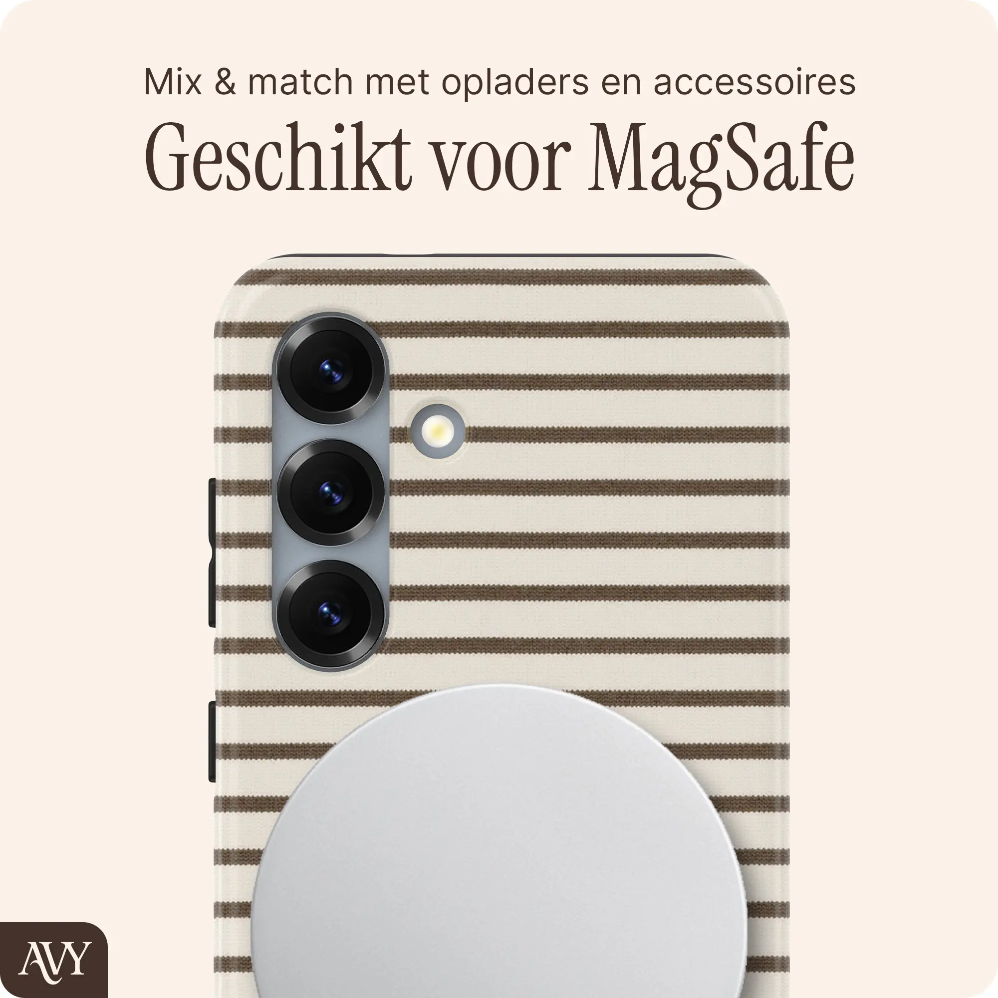 AVY Samsung Galaxy S25 Hoesje MagSafe Back Cover Cafe Creme afbeelding 3
