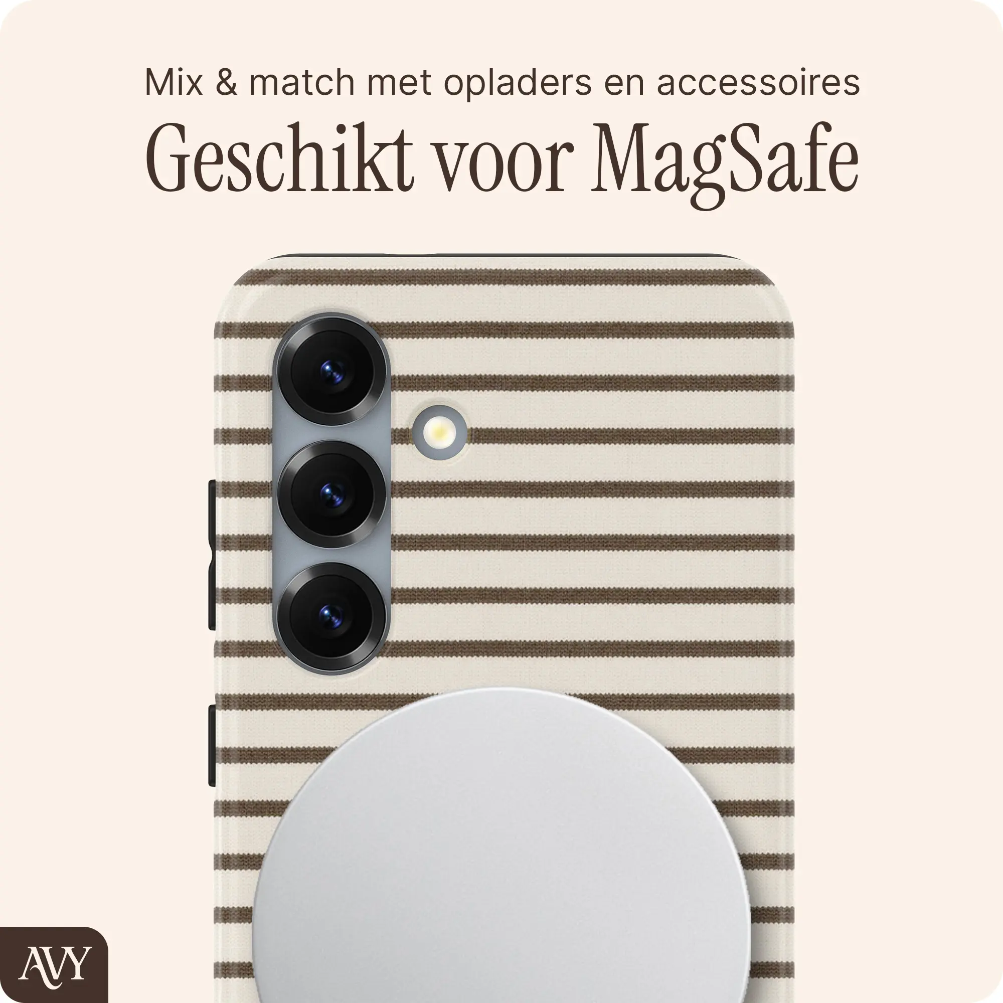 AVY Samsung Galaxy S25 Plus Hoesje MagSafe Back Cover Cafe Creme afbeelding 3