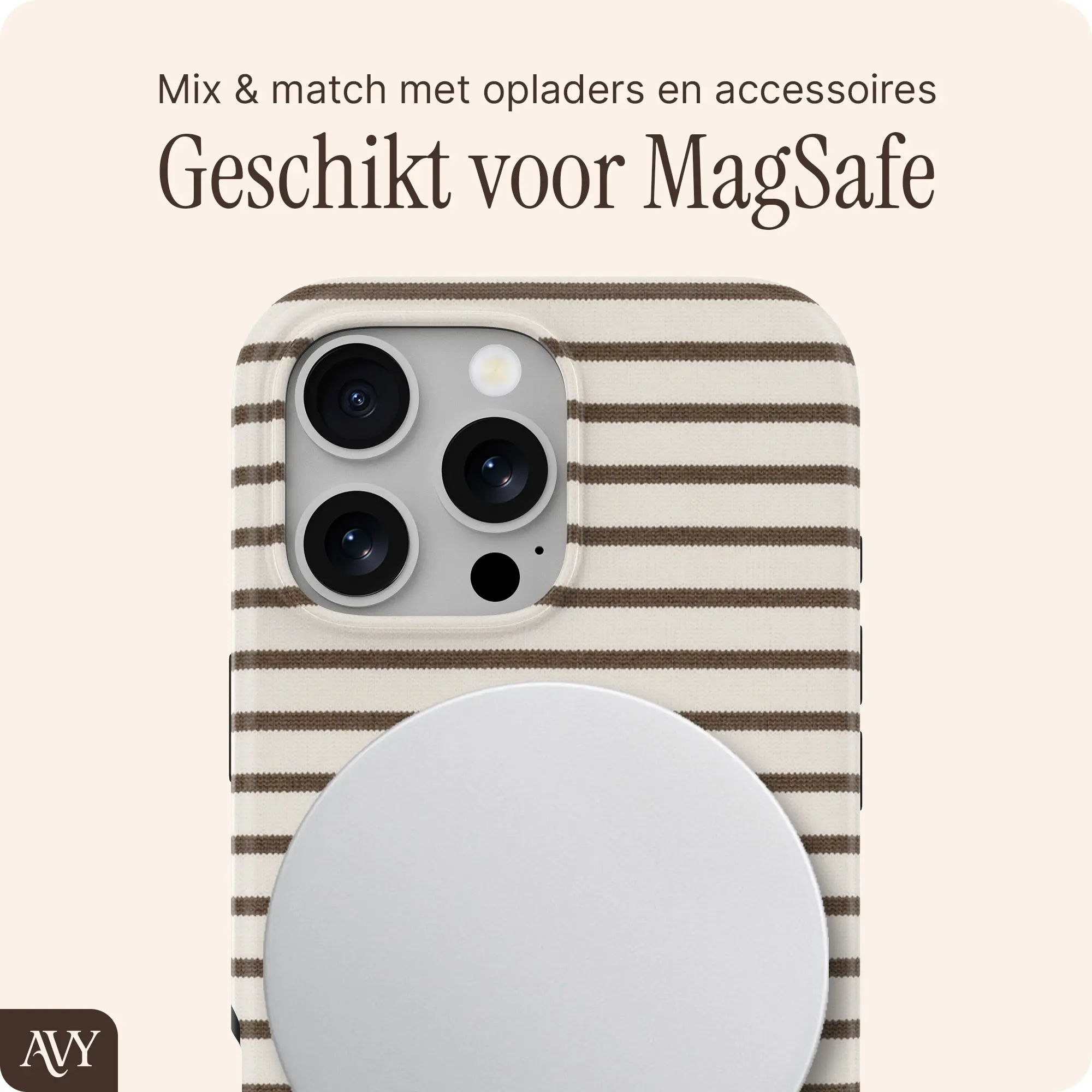 AVY Apple iPhone 16 Pro Hoesje MagSafe Back Cover Cafe Creme afbeelding 3