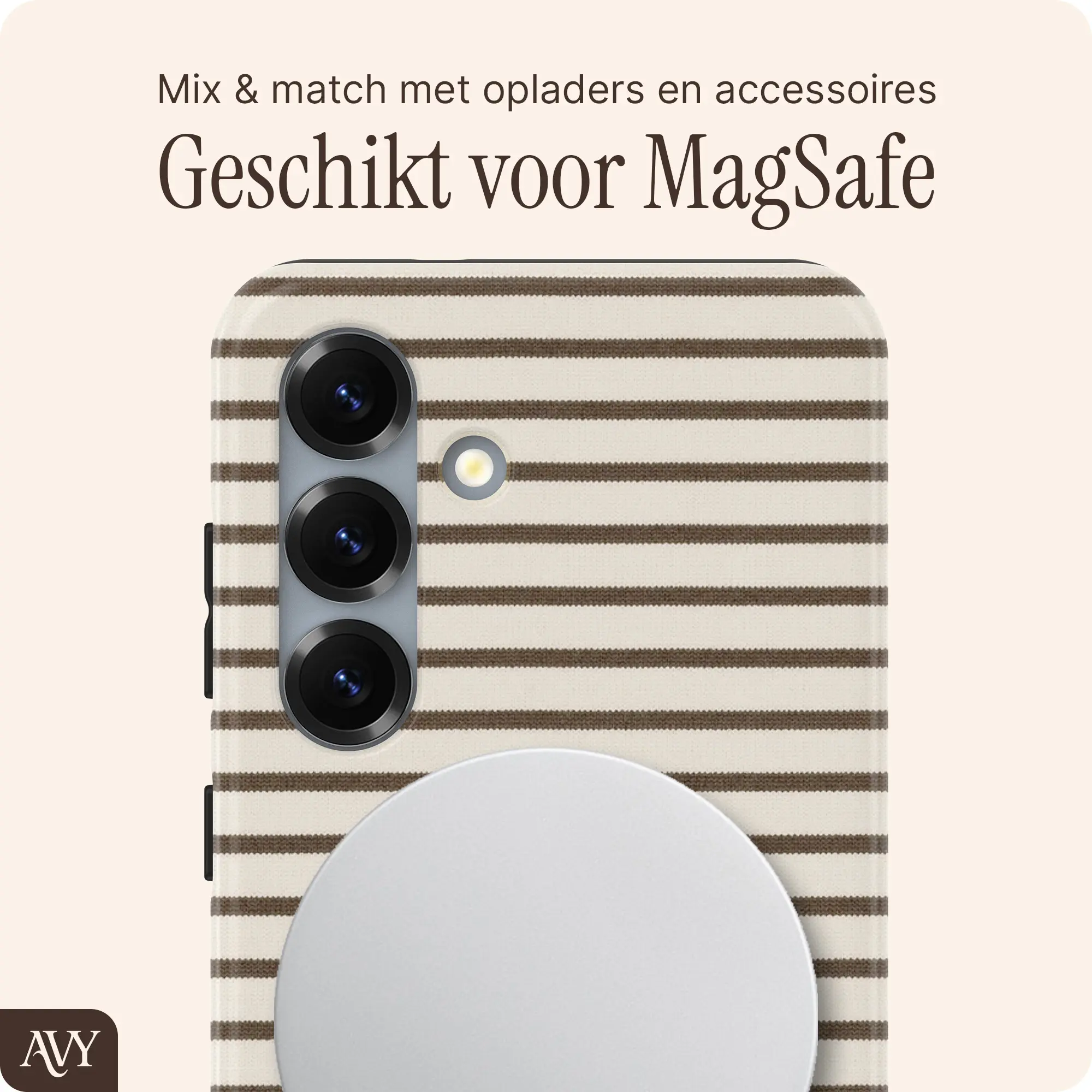 AVY Samsung Galaxy S24 Hoesje MagSafe Back Cover Cafe Creme afbeelding 3