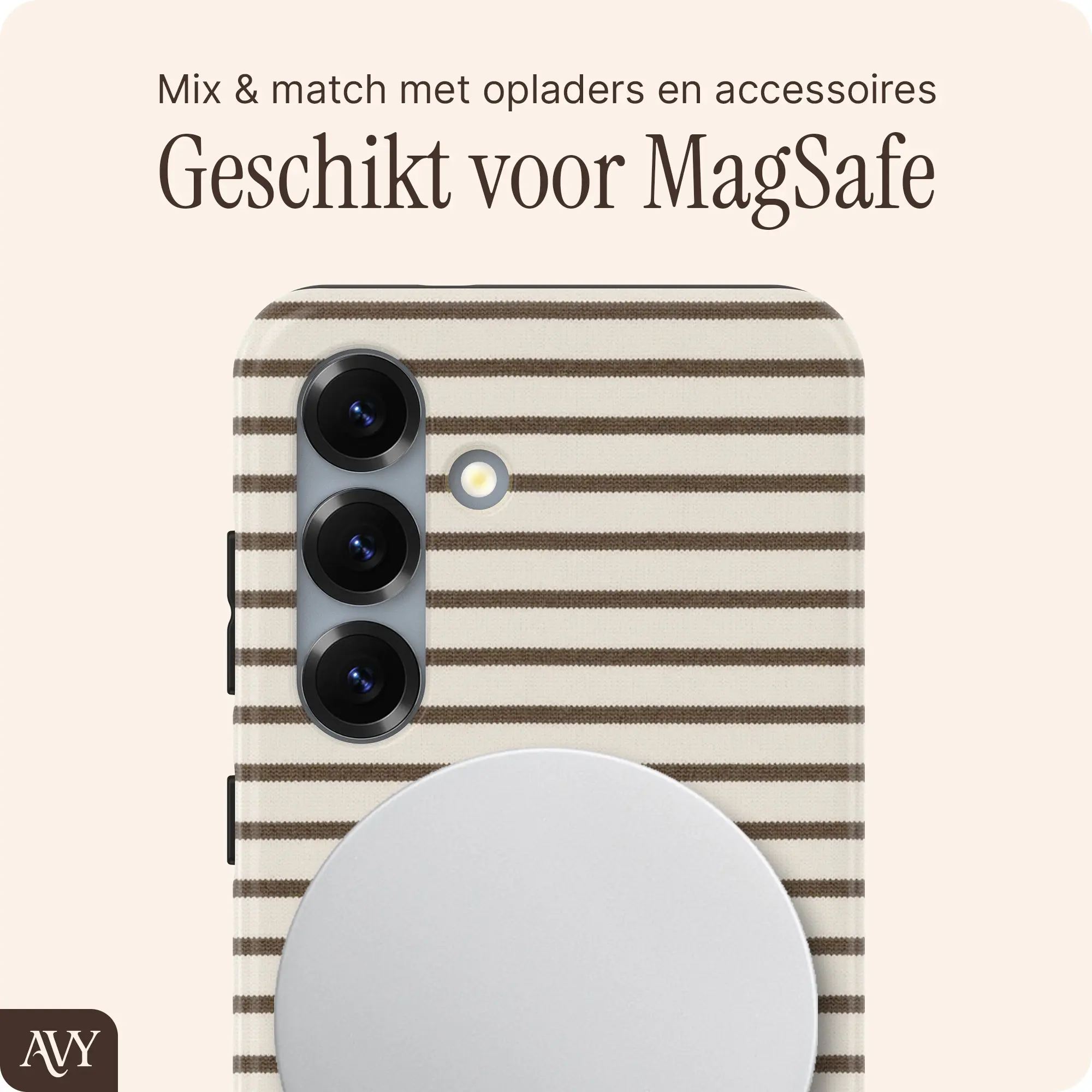 AVY Samsung Galaxy S24 Plus Hoesje MagSafe Back Cover Cafe Creme afbeelding 3