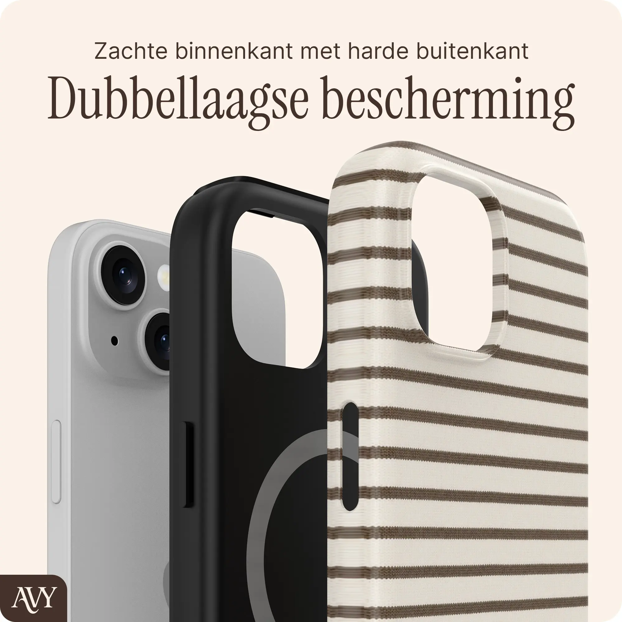 AVY Apple iPhone 15 Hoesje MagSafe Back Cover Cafe Creme afbeelding 2