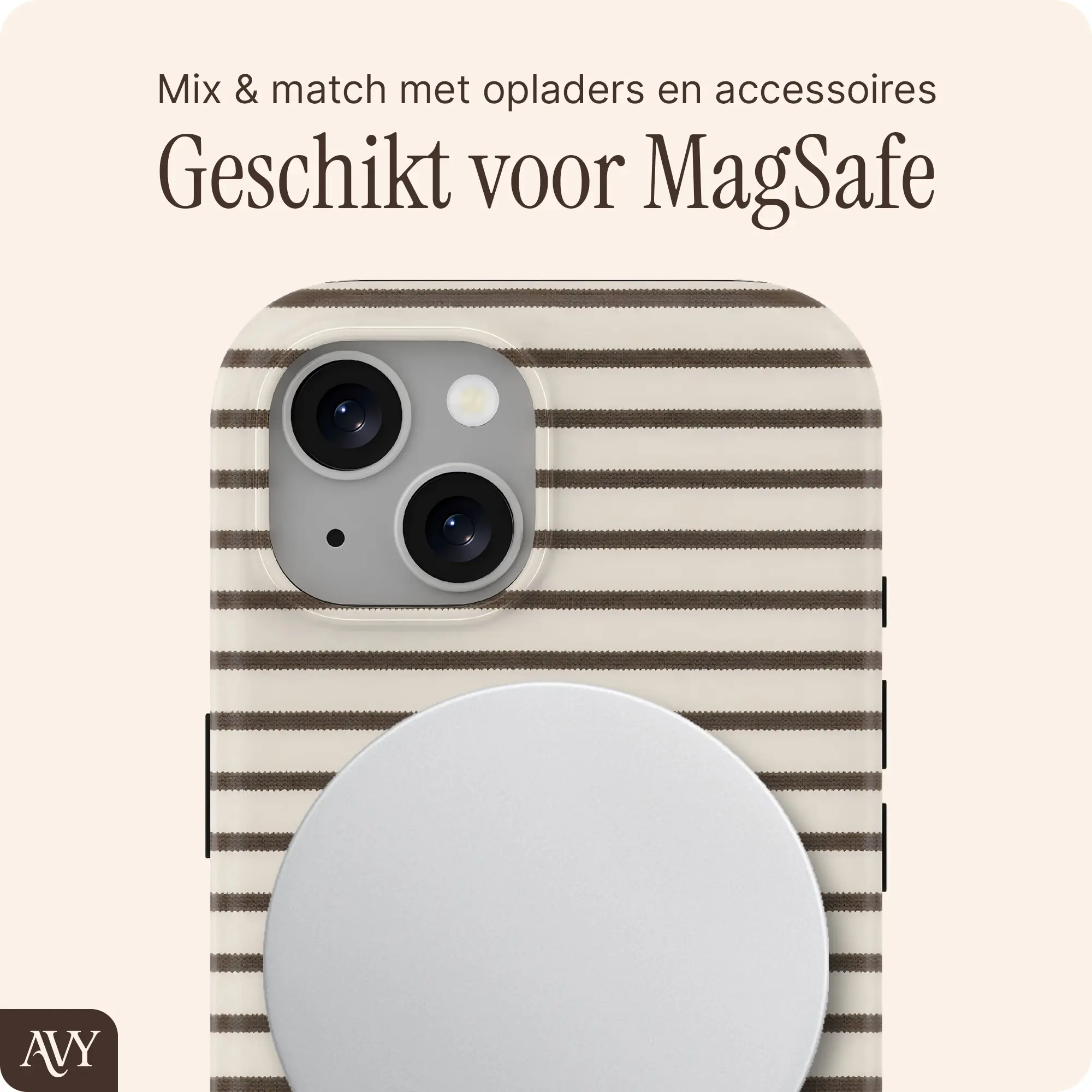 AVY Apple iPhone 15 Hoesje MagSafe Back Cover Cafe Creme afbeelding 3