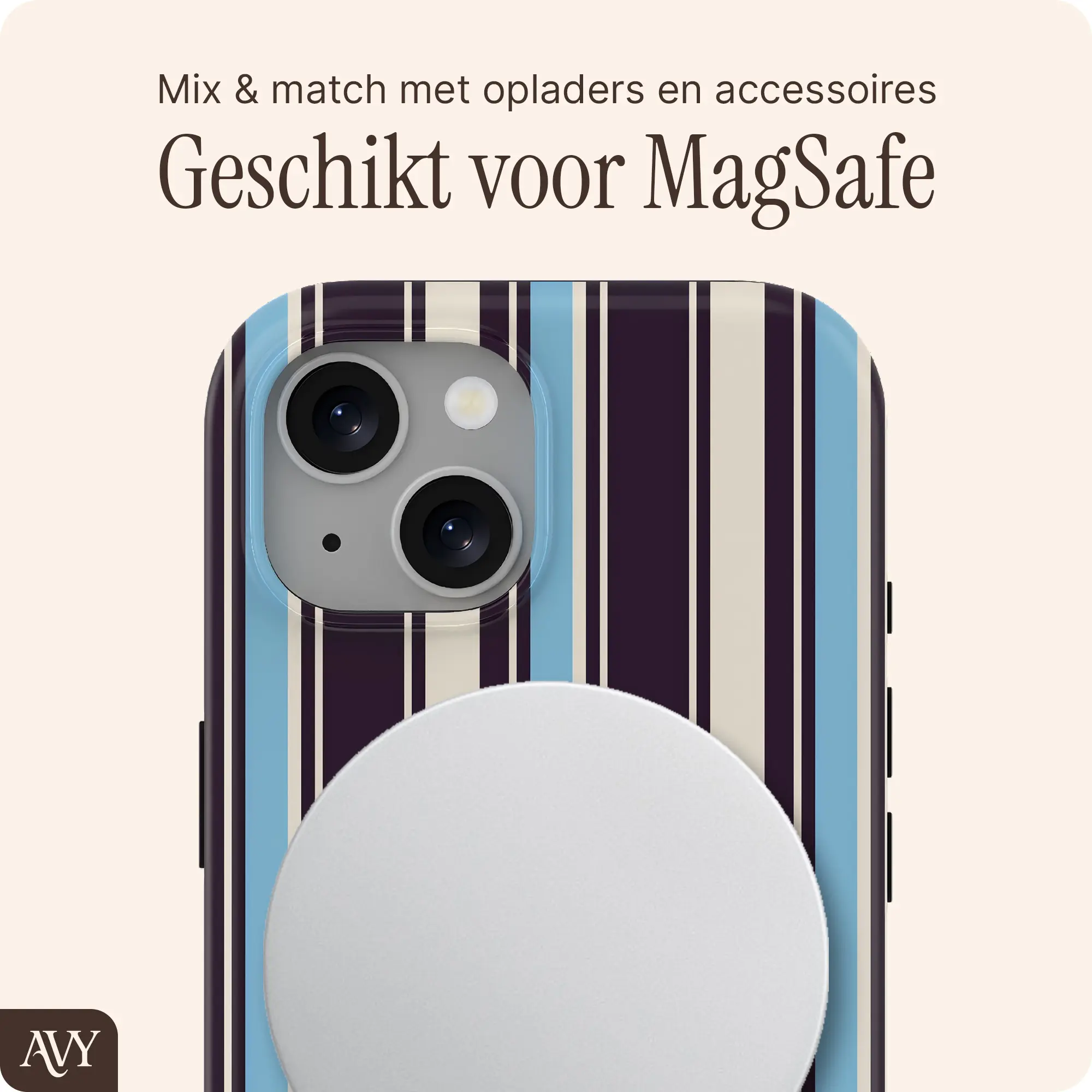 AVY Apple iPhone 15 Hoesje MagSafe Back Cover Oxford Stripe afbeelding 3