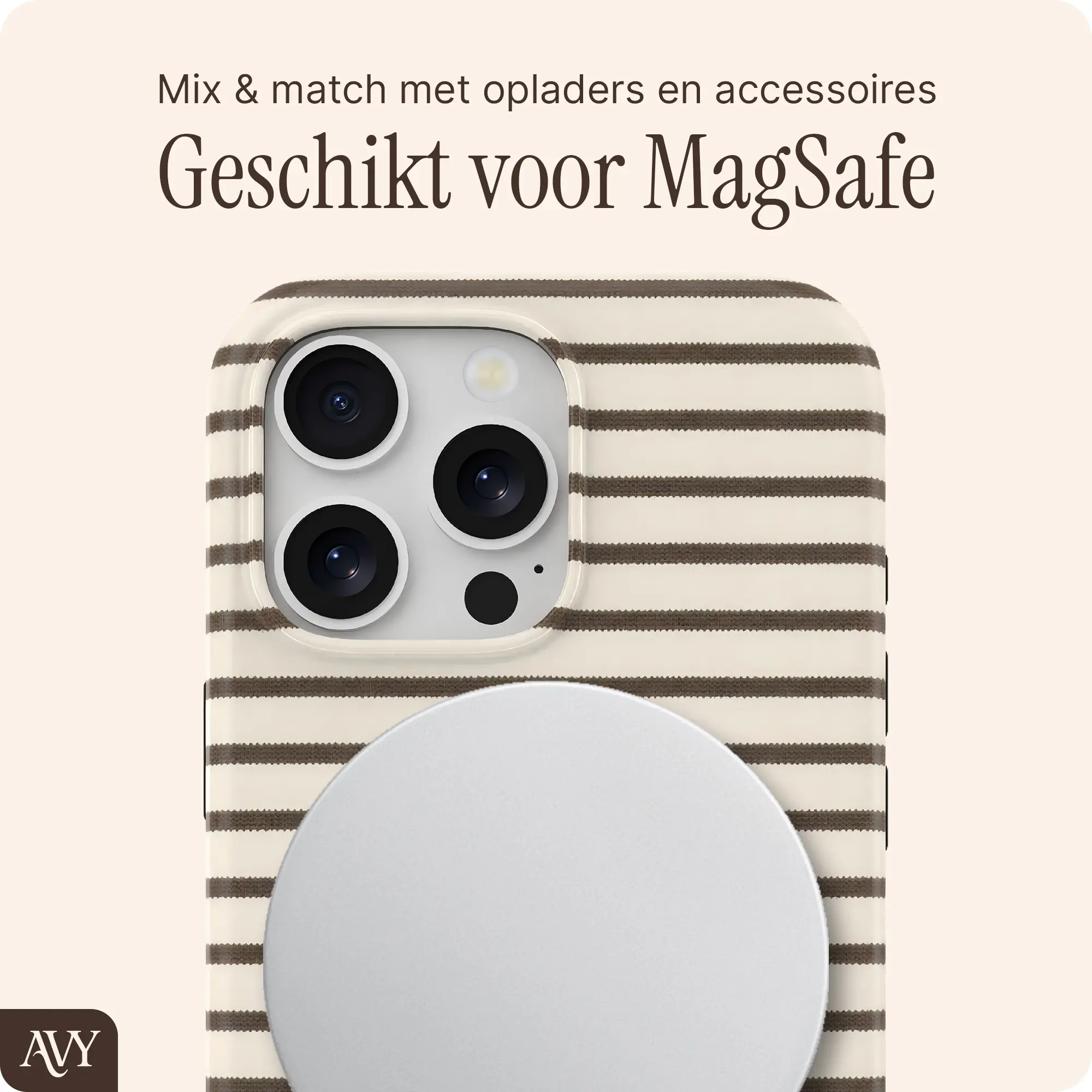 AVY Apple iPhone 15 Pro Hoesje MagSafe Back Cover Cafe Creme afbeelding 3
