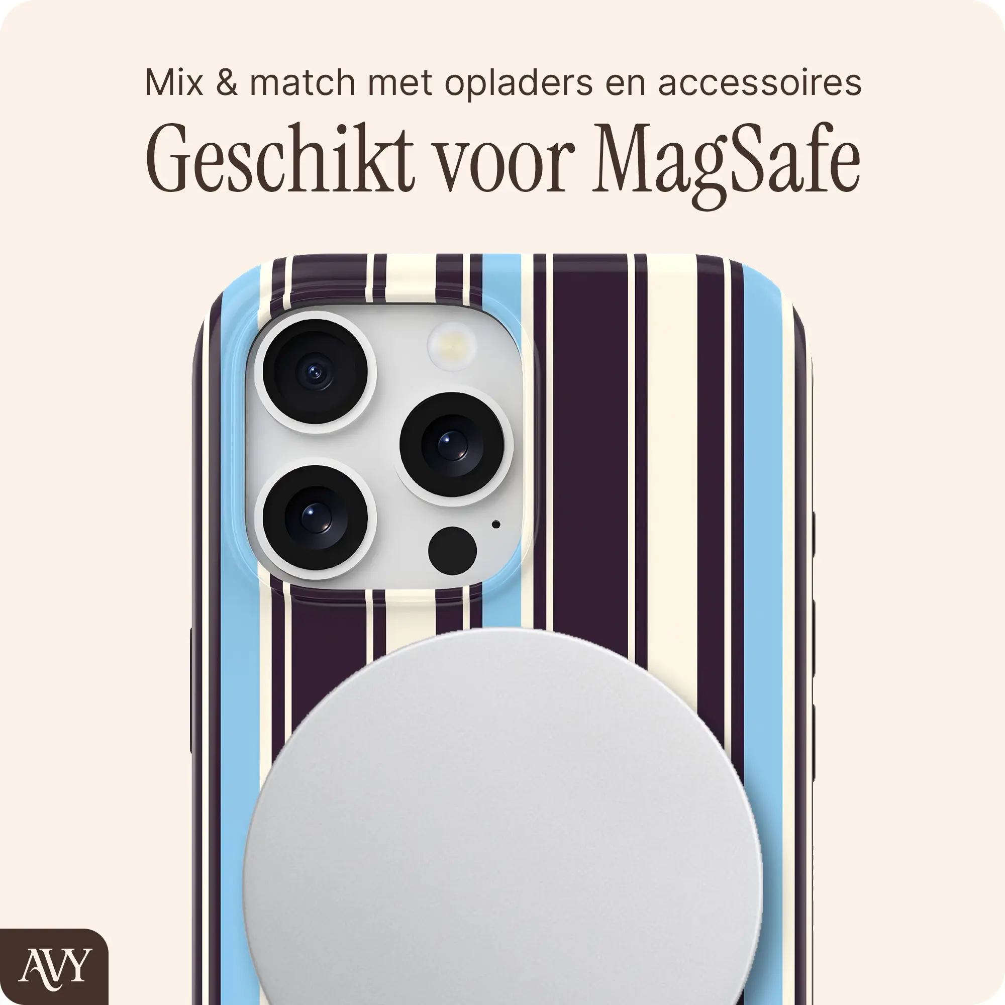 AVY Apple iPhone 15 Pro Hoesje MagSafe Back Cover Oxford Stripe afbeelding 3