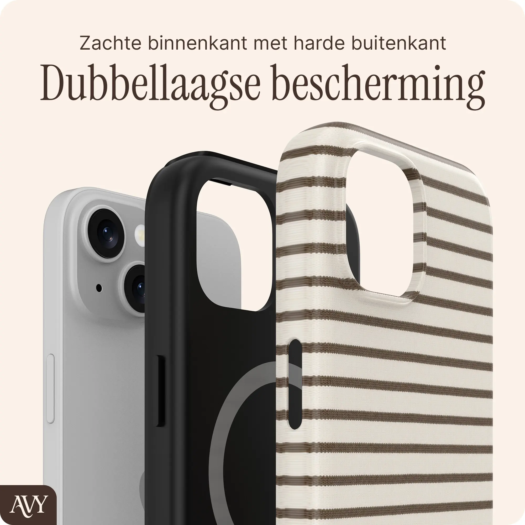 AVY Apple iPhone 14 / 13 Hoesje MagSafe Back Cover Cafe Creme afbeelding 2