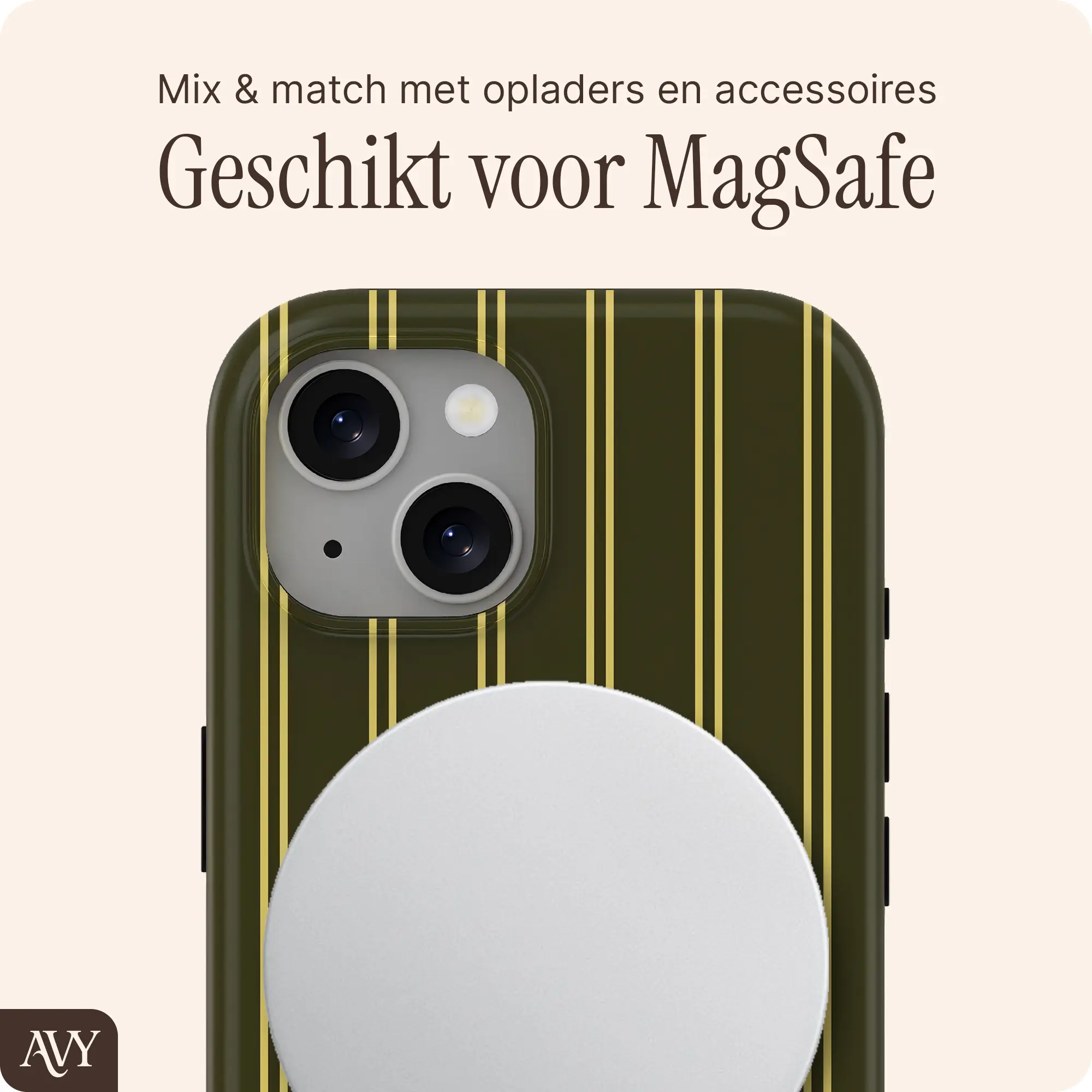 AVY Apple iPhone 14 / 13 Hoesje MagSafe Back Cover Martini Olive afbeelding 3