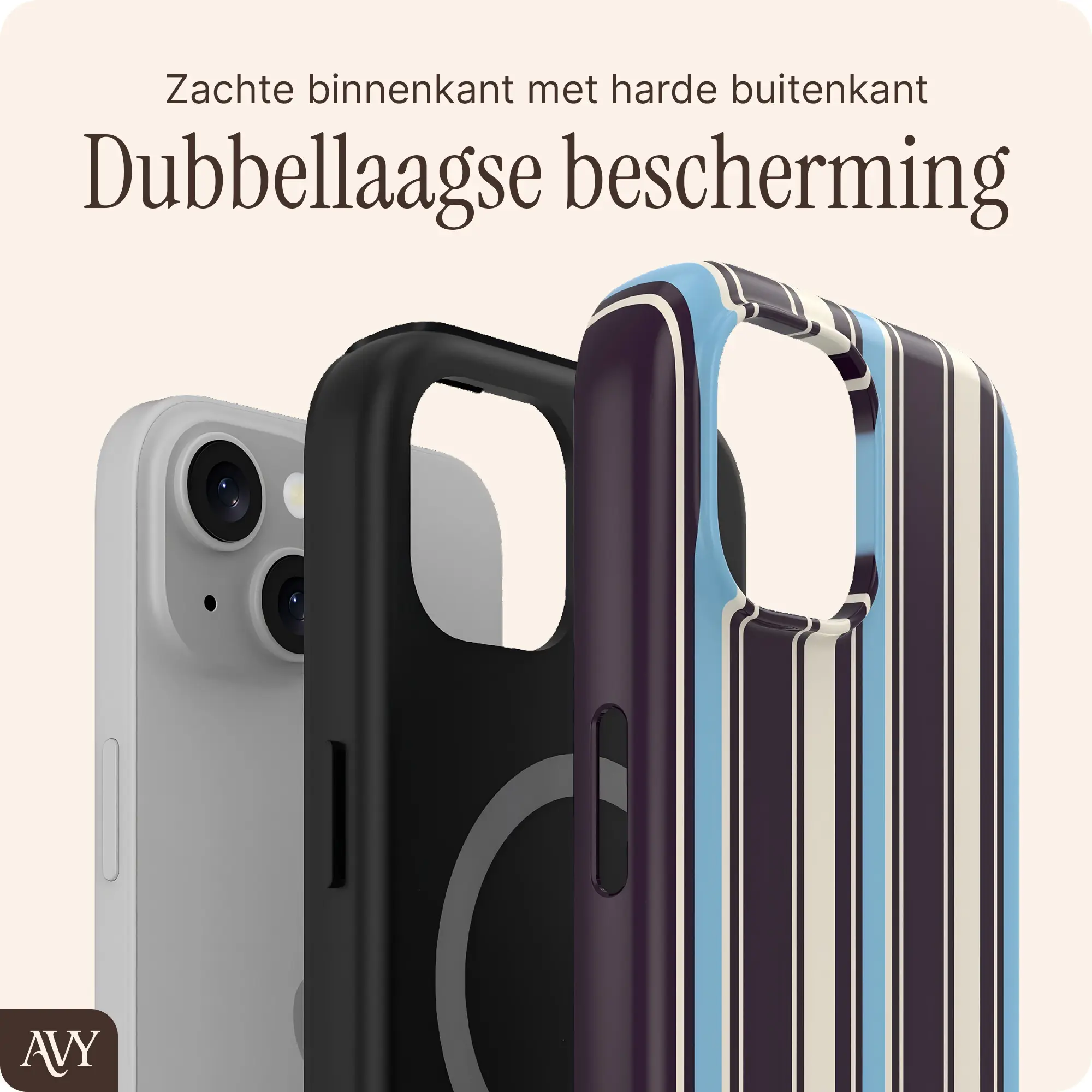 AVY Apple iPhone 14 / 13 Hoesje MagSafe Back Cover Oxford Stripe afbeelding 2