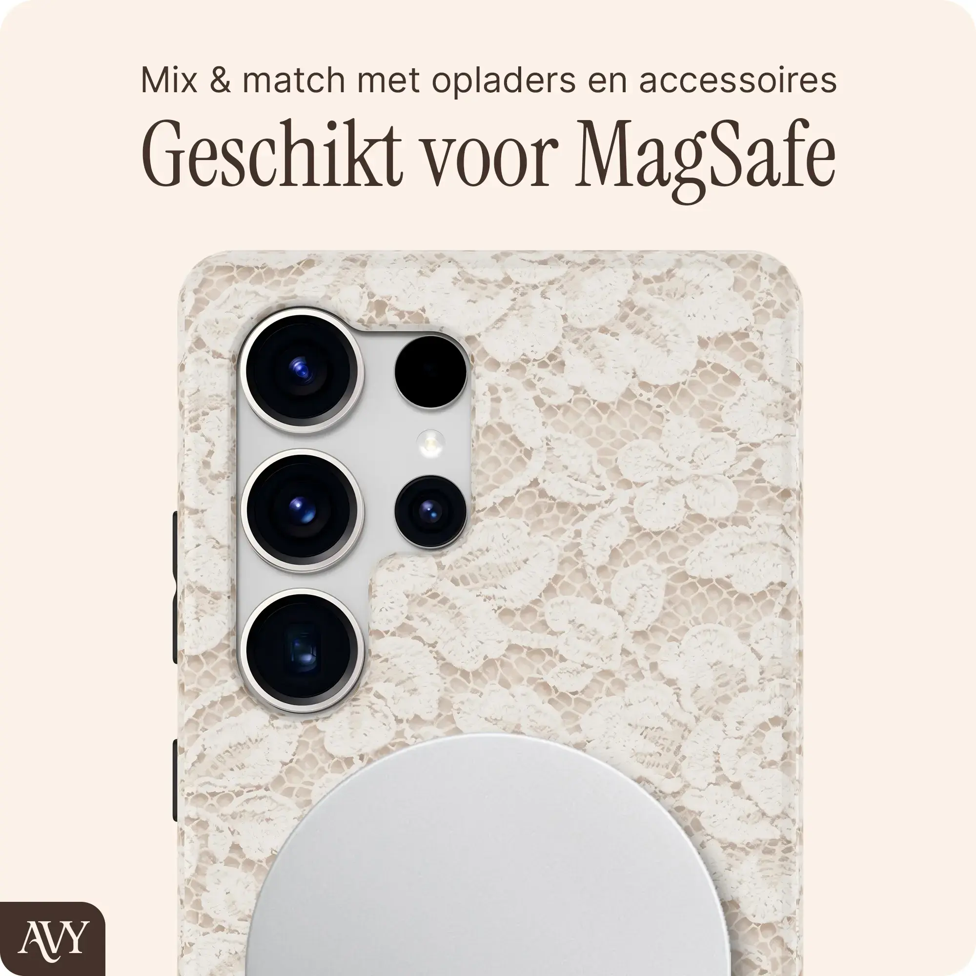 AVY Samsung Galaxy S25 Ultra MagSafe Hoesje met Koord (32CM) Vintage Lace afbeelding 5