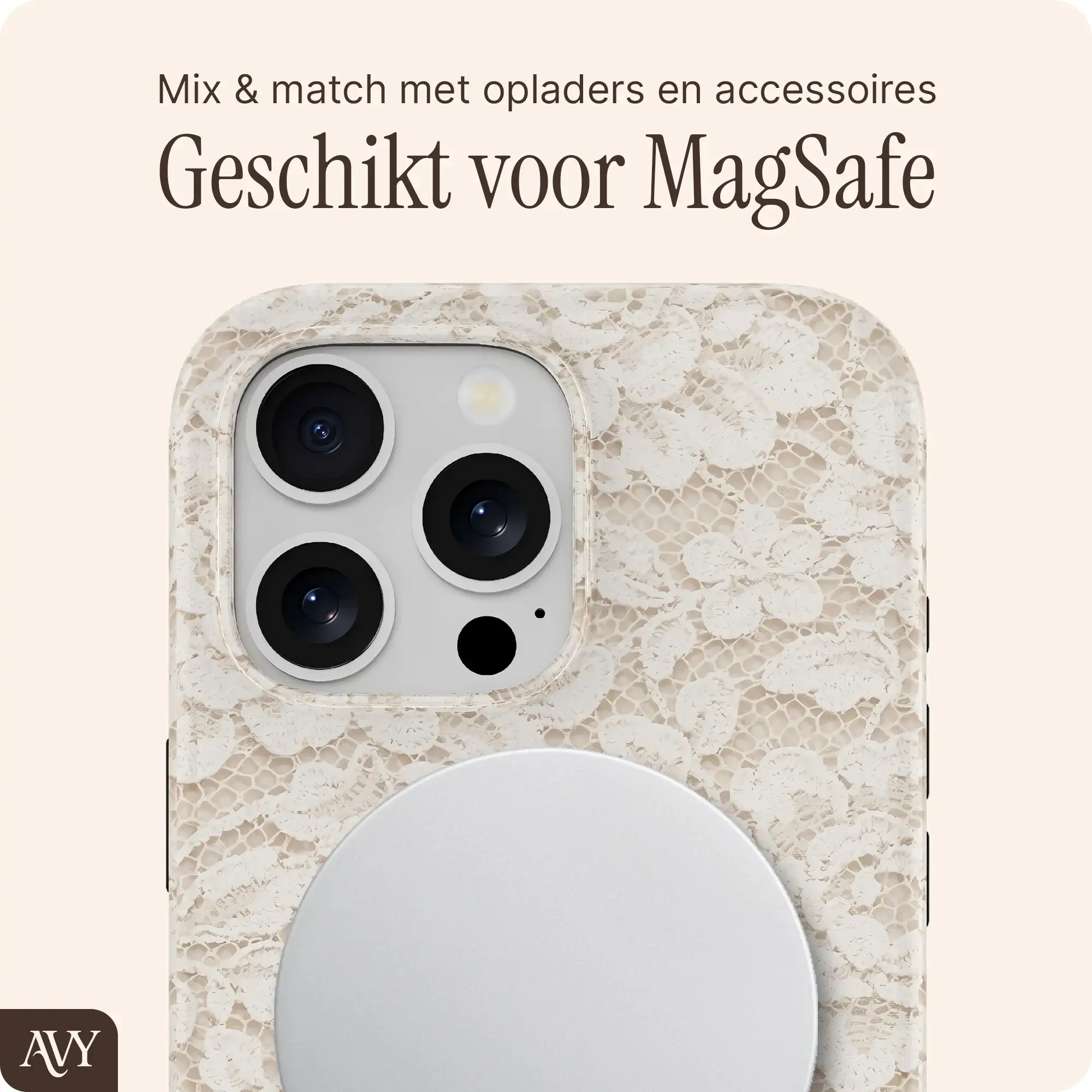 AVY Apple iPhone 16 Pro MagSafe Hoesje met Koord (32CM) Vintage Lace afbeelding 6