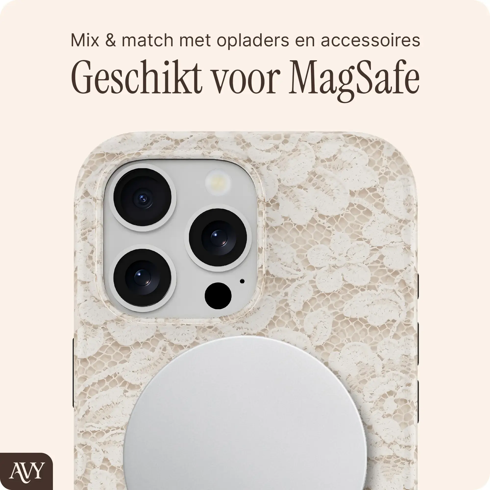 AVY Apple iPhone 16 Pro Max MagSafe Hoesje met Koord (32CM) Vintage Lace afbeelding 6
