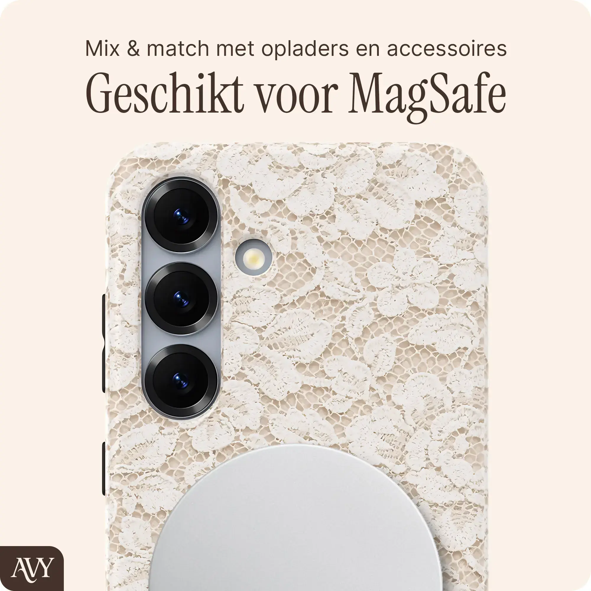 AVY Samsung Galaxy S24 Plus MagSafe Hoesje met Koord (32CM) Vintage Lace afbeelding 5