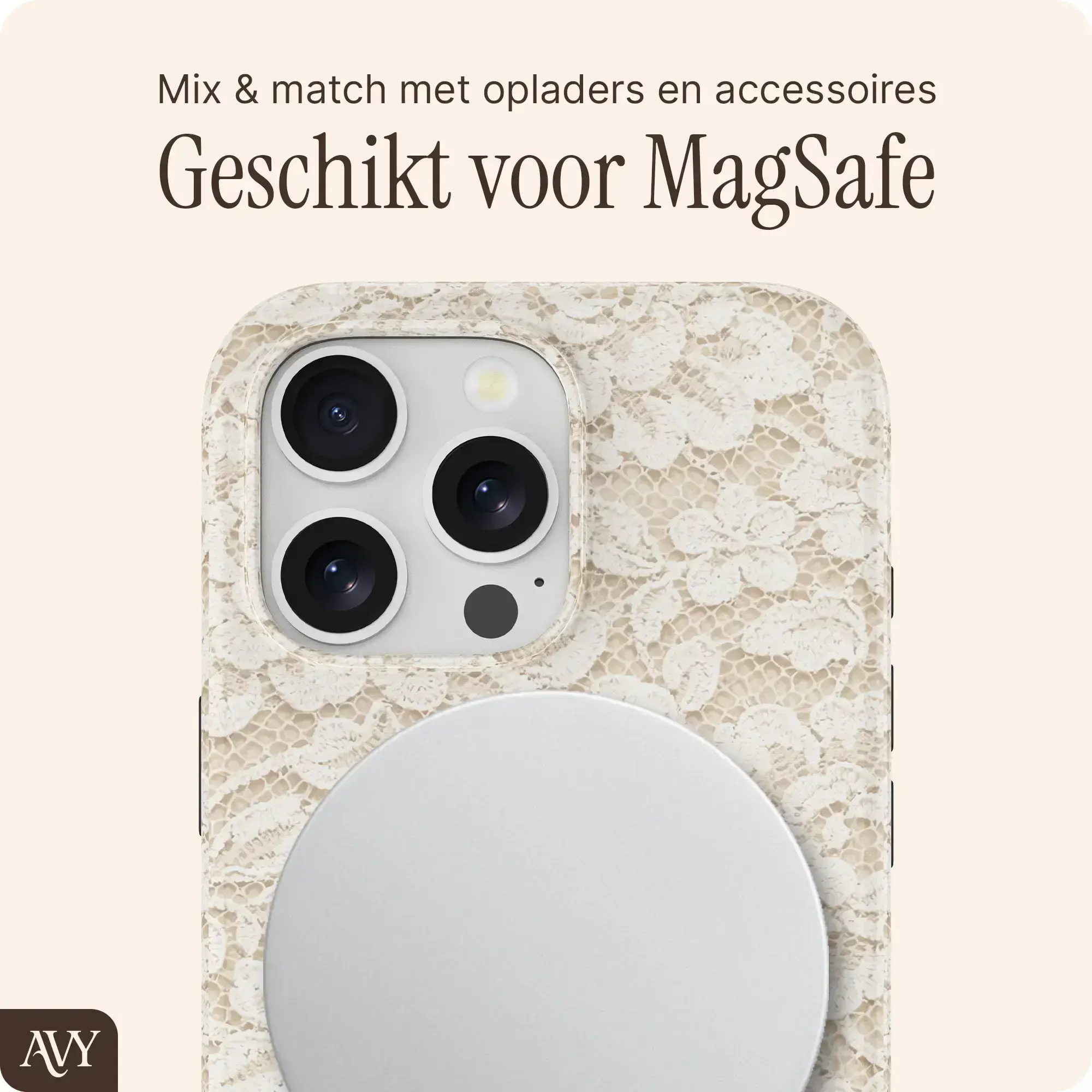 AVY Apple iPhone 13 Pro MagSafe Hoesje met Koord (32CM) Vintage Lace afbeelding 6