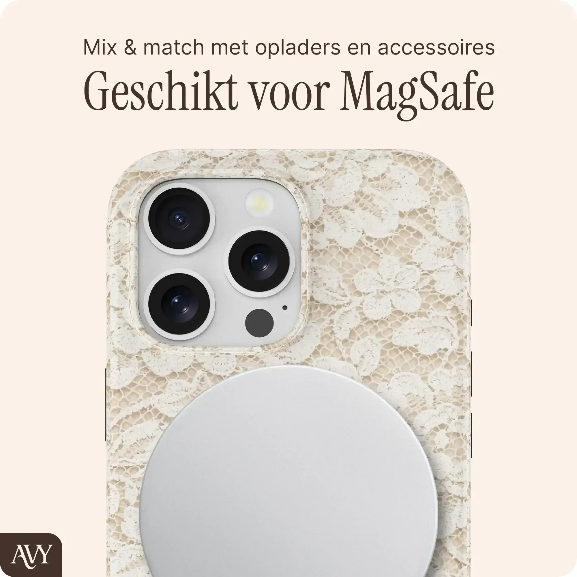 AVY Apple iPhone 12 / 12 Pro MagSafe Hoesje met Koord (32CM) Vintage Lace afbeelding 6