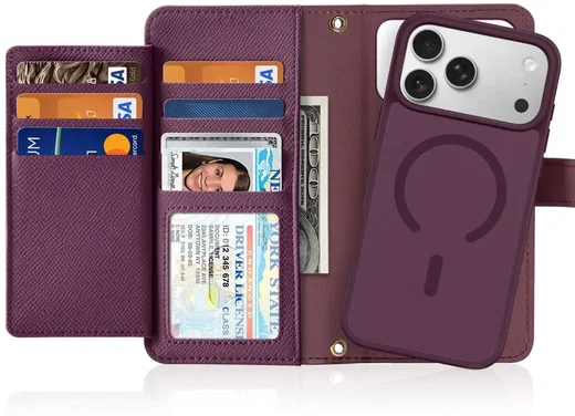 Dux Ducis Lawa iPhone 18 Pro / 17 Pro Hoesje 2-in-1 Book Case MagSafe Burgundy afbeelding 1