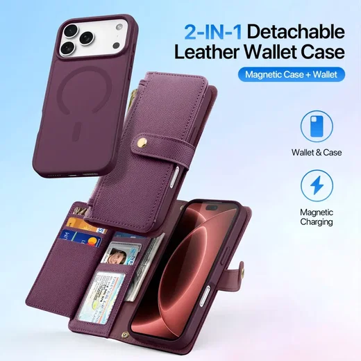 Dux Ducis Lawa iPhone 18 Pro / 17 Pro Hoesje 2-in-1 Book Case MagSafe Burgundy afbeelding 3