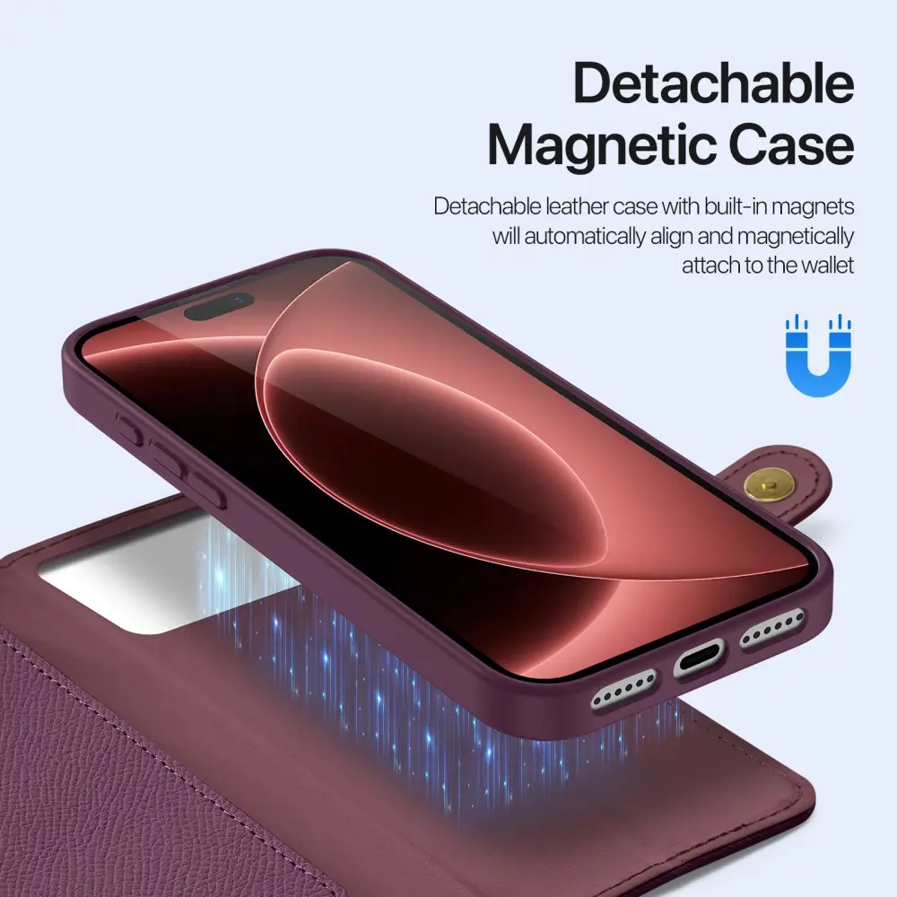 Dux Ducis Lawa iPhone 18 Pro / 17 Pro Hoesje 2-in-1 Book Case MagSafe Burgundy afbeelding 5
