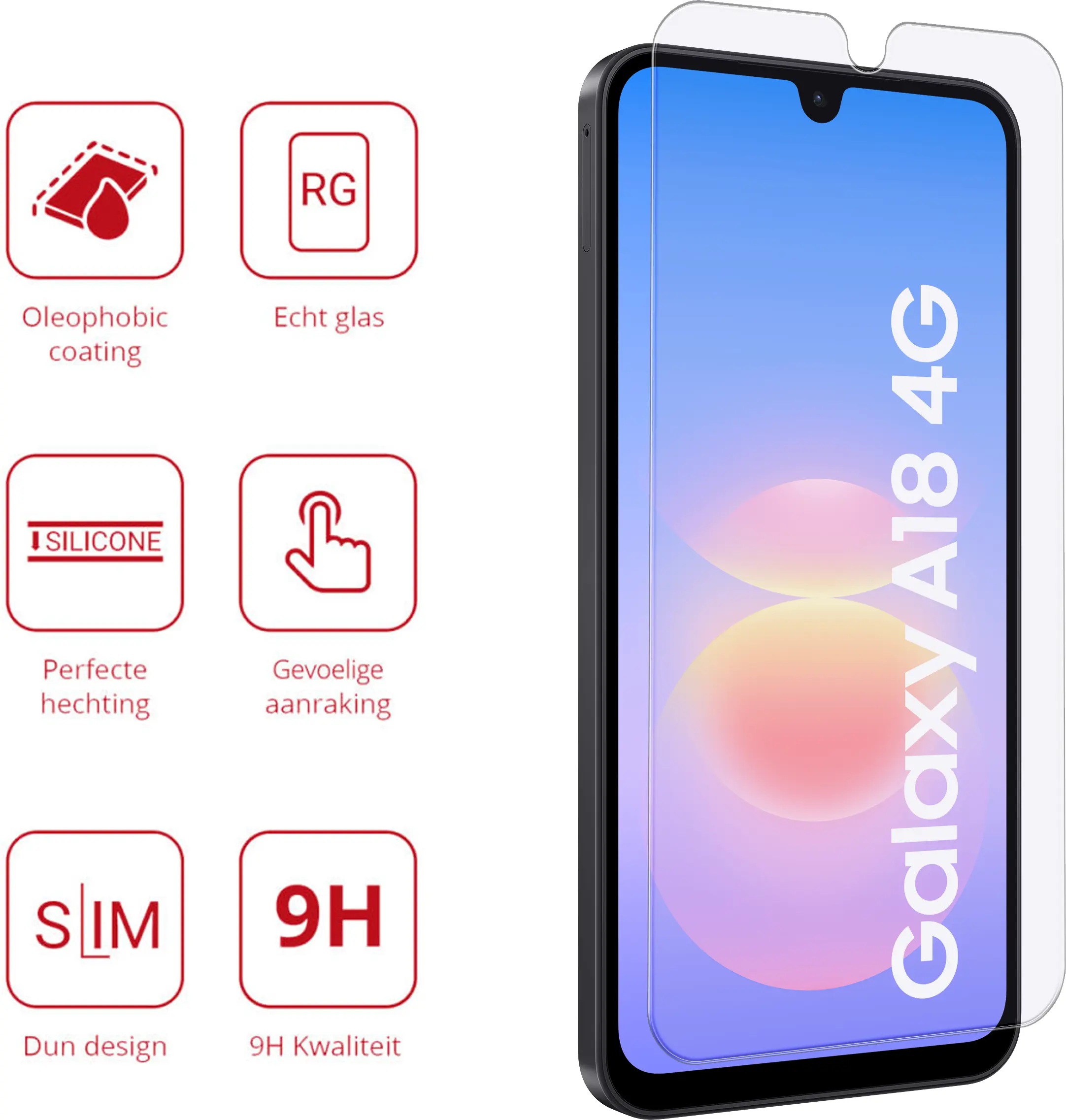 Rosso Samsung Galaxy A18 9H Tempered Glass Screen Protector afbeelding 2