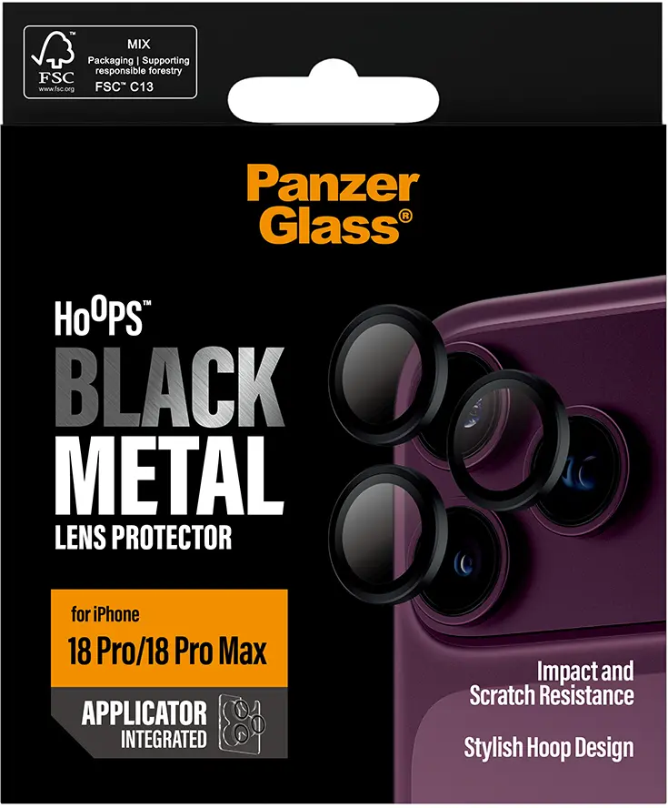 PanzerGlass Hoops Rings iPhone 18 Pro / 18 Pro Max Camera Lens Protector Zwart afbeelding 3