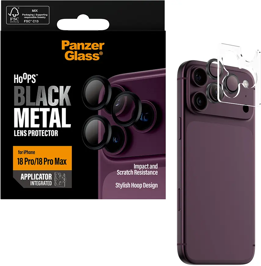 PanzerGlass Hoops Rings iPhone 18 Pro / 18 Pro Max Camera Lens Protector Zwart afbeelding 5