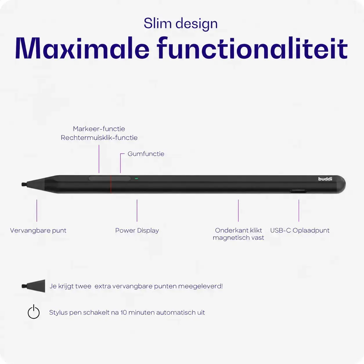 Buddi Aide 2 Stylus Pen voor Kobo met gum- en markeerfunctie Zwart afbeelding 8