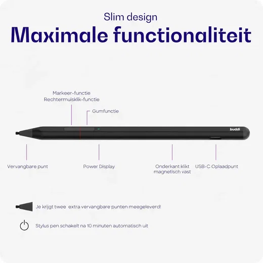 Buddi Aide 2 Stylus Pen voor Kobo met gum- en markeerfunctie Zwart afbeelding 8