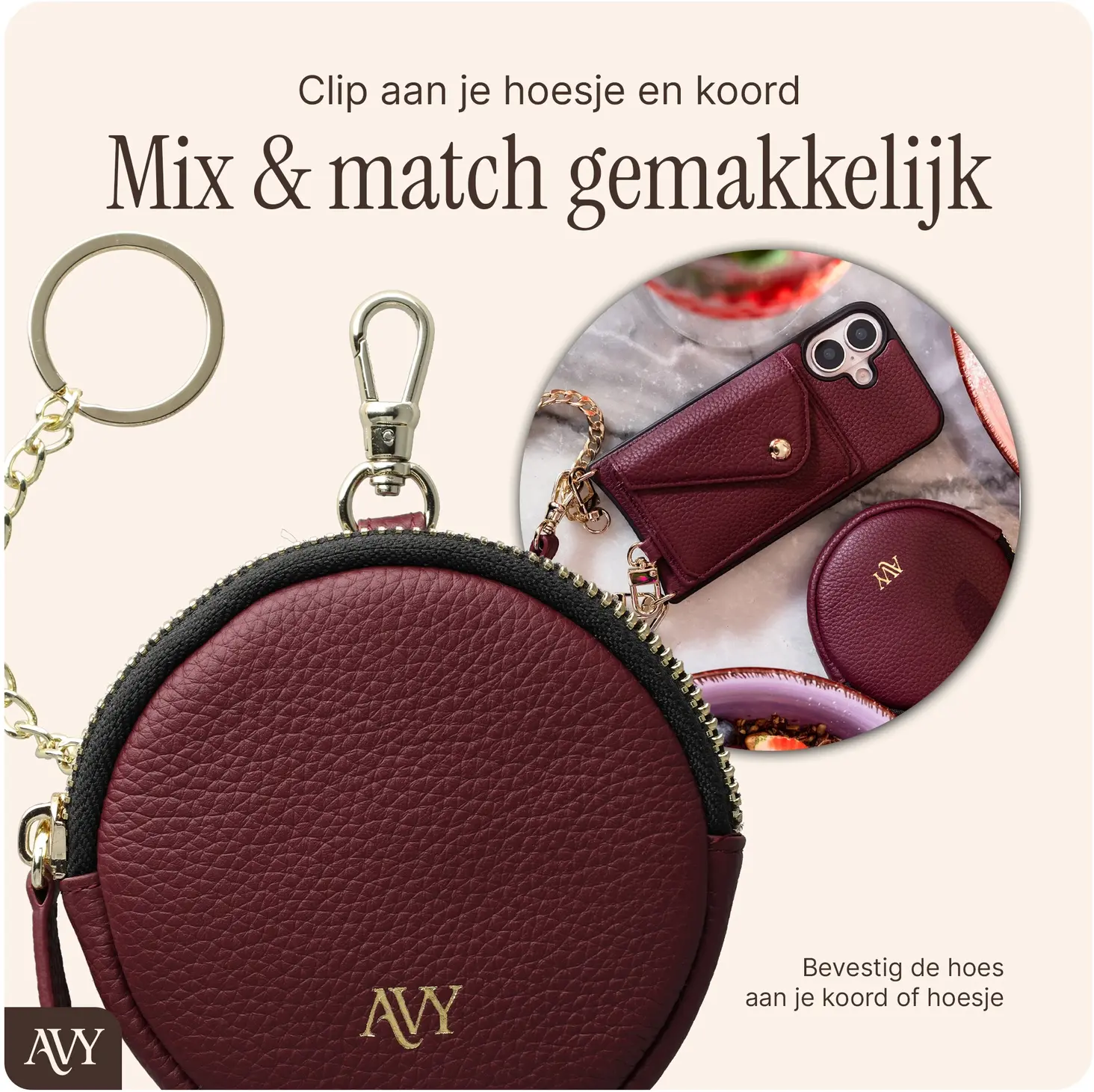 AVY Apple iPhone 18 Pro - Statement Kit - Burgundy - Long Leather afbeelding 13