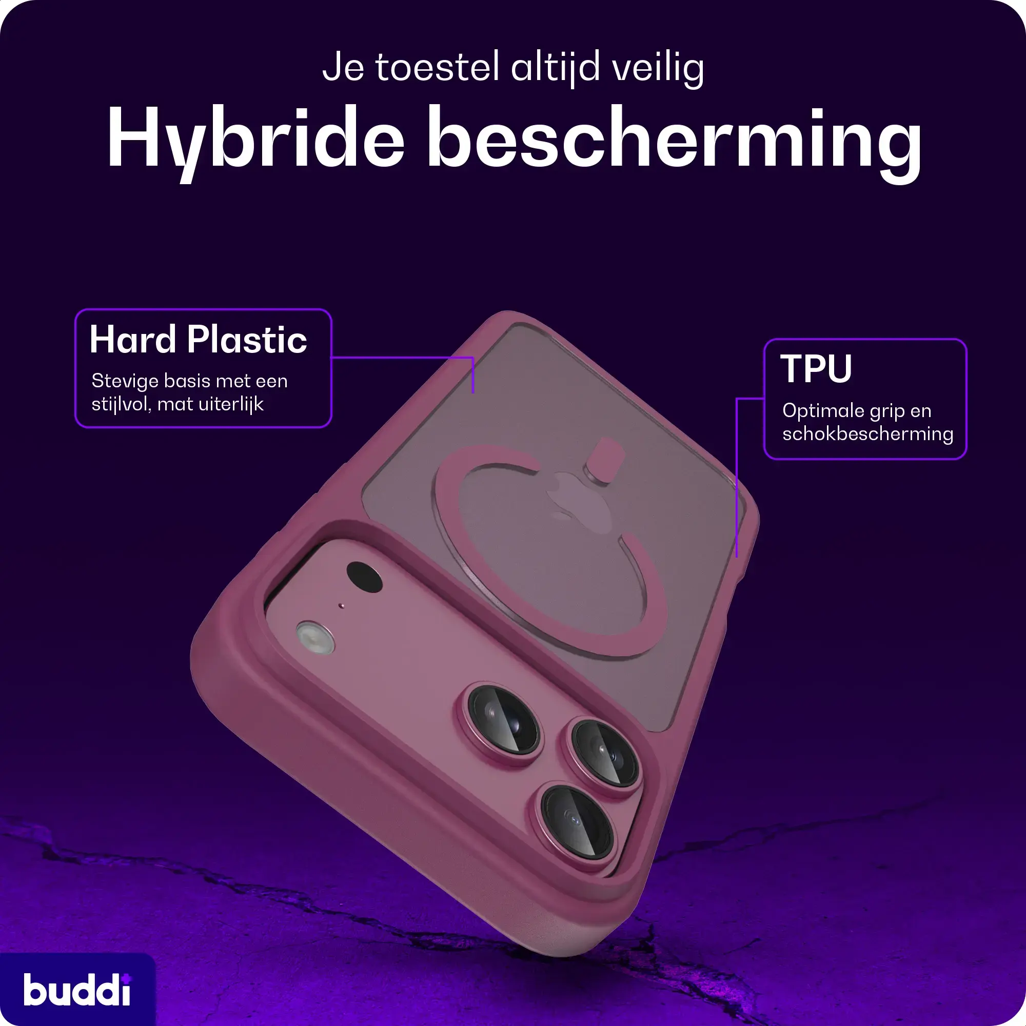 Buddi Frost Apple iPhone 17 Pro Max Hoesje MagSafe Back Cover Matte Cherry afbeelding 2