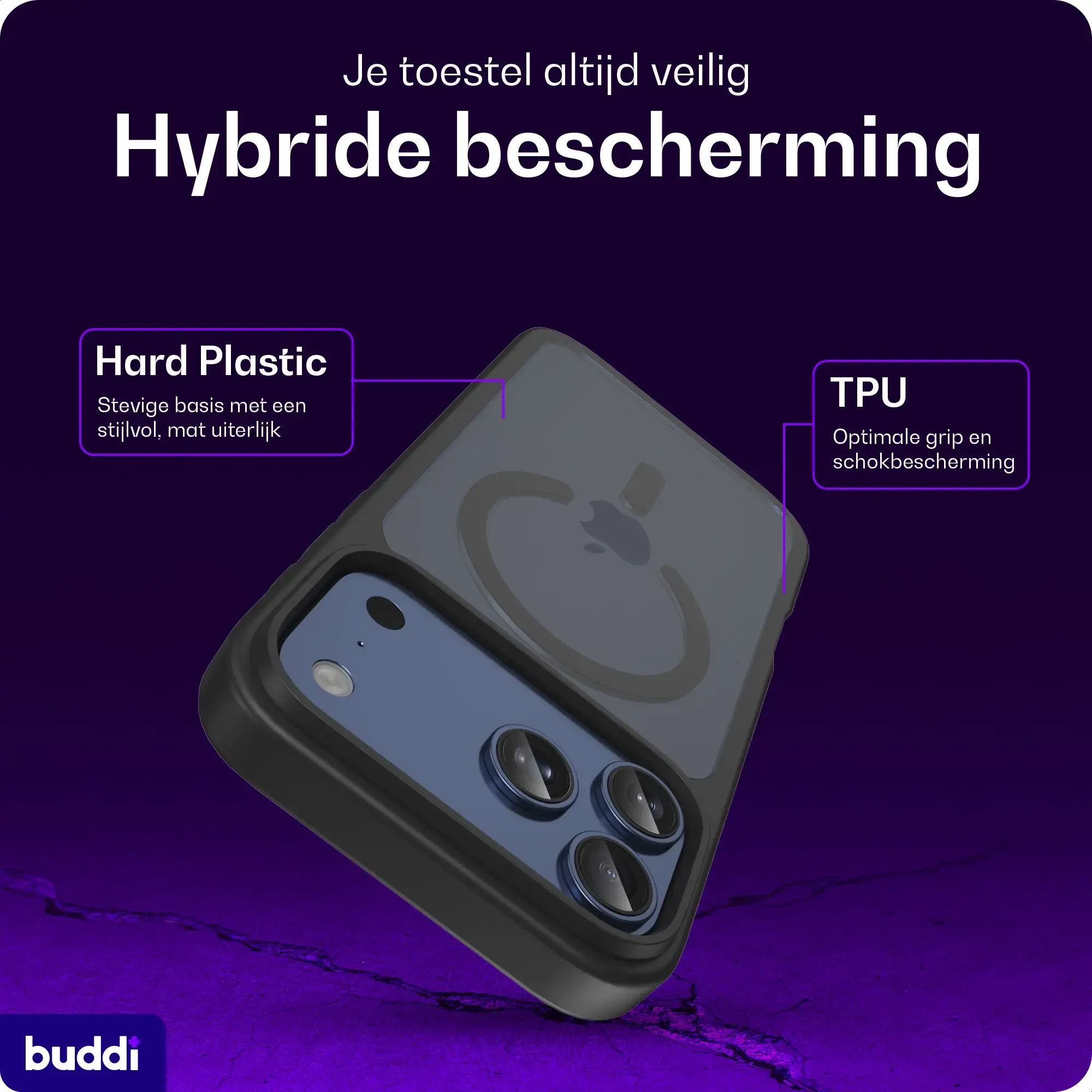 Buddi Frost Apple iPhone 17 Pro Max Hoesje MagSafe Back Cover Matte Zwart afbeelding 2