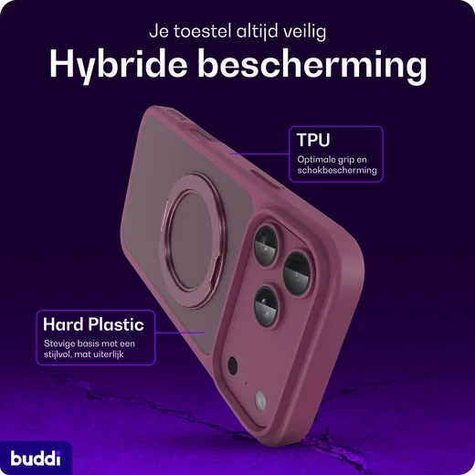 Buddi Frost Apple iPhone 17 Pro Max Hoesje MagSafe Ring Stand Matte Cherry afbeelding 3