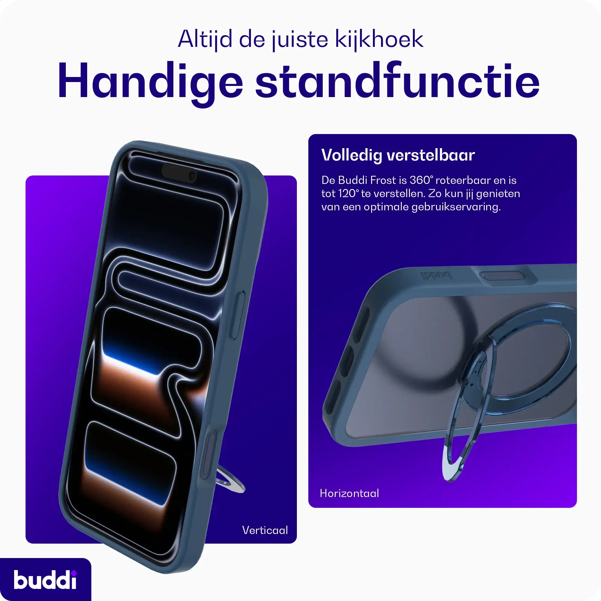 Buddi Frost Apple iPhone 17 Pro Max Hoesje MagSafe Ring Stand Matte Donker Blauw afbeelding 2