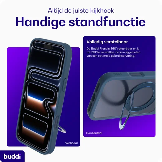 Buddi Frost Apple iPhone 17 Pro Max Hoesje MagSafe Ring Stand Matte Donker Blauw afbeelding 2