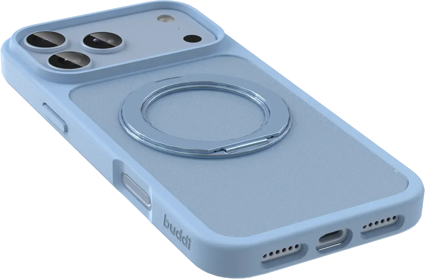 Buddi Frost Apple iPhone 17 Pro Max Hoesje MagSafe Ring Stand Matte Licht Blauw afbeelding 7
