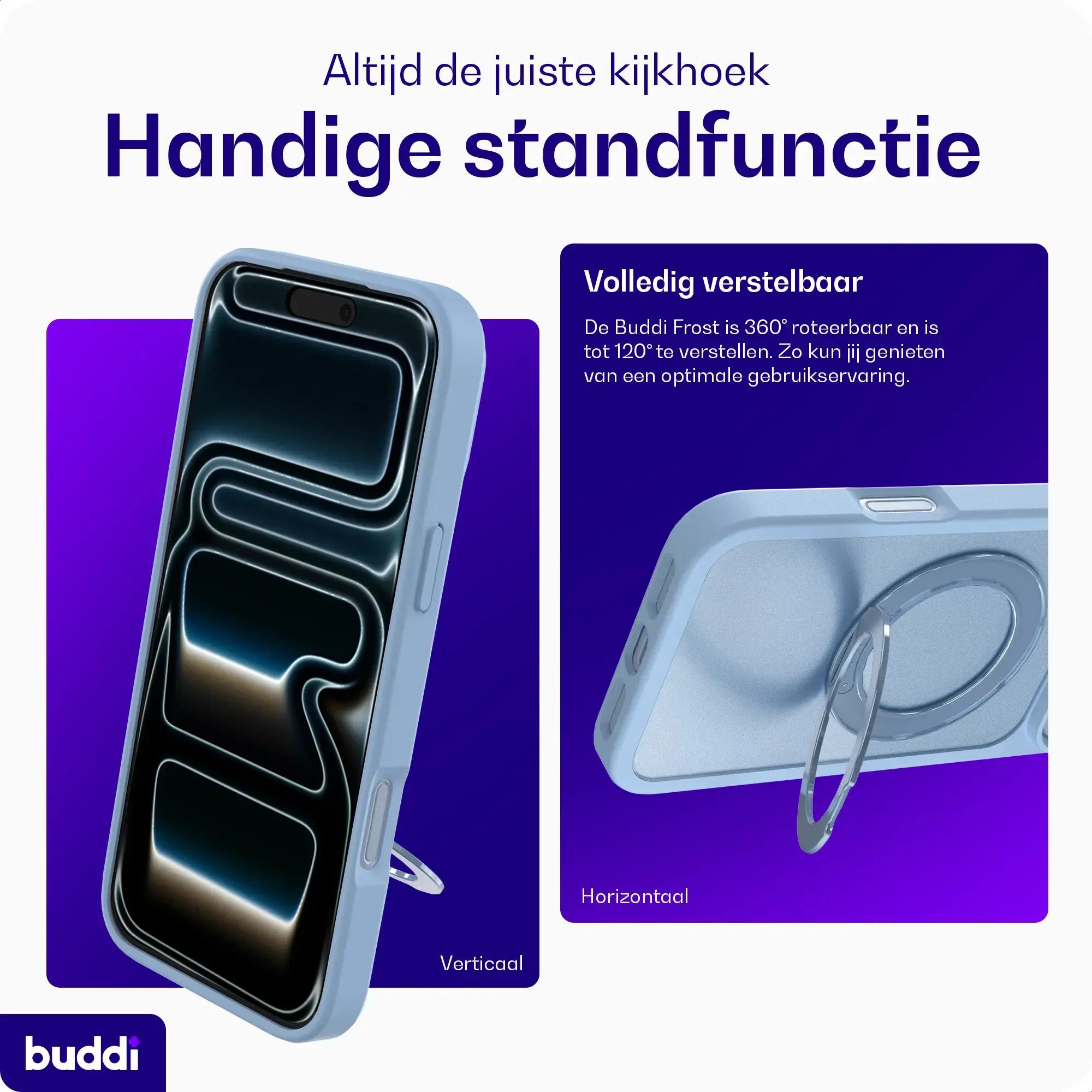 Buddi Frost Apple iPhone 17 Pro Max Hoesje MagSafe Ring Stand Matte Licht Blauw afbeelding 2