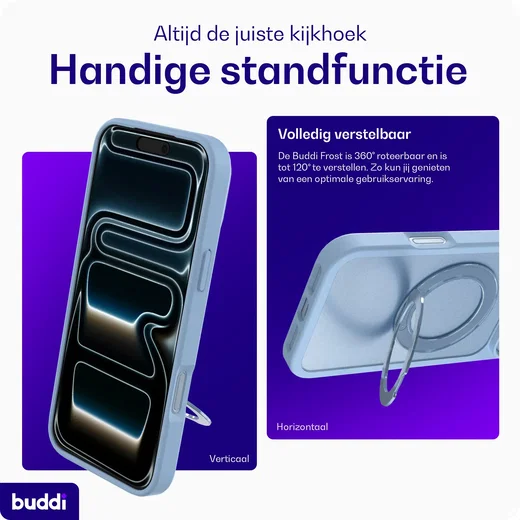 Buddi Frost Apple iPhone 17 Pro Max Hoesje MagSafe Ring Stand Matte Licht Blauw afbeelding 2