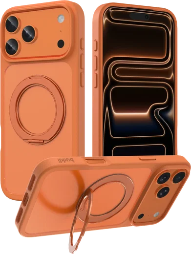 Buddi Frost Apple iPhone 17 Pro Max Hoesje MagSafe Ring Stand Matte Oranje afbeelding 1