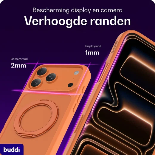 Buddi Frost Apple iPhone 17 Pro Max Hoesje MagSafe Ring Stand Matte Oranje afbeelding 5