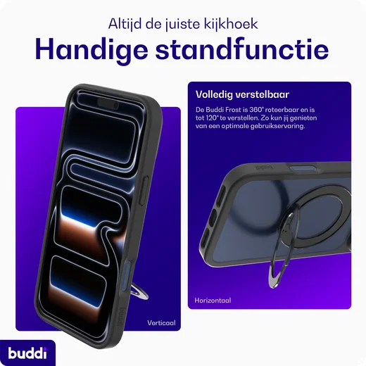Buddi Frost Apple iPhone 17 Pro Max Hoesje MagSafe Ring Stand Matte Zwart afbeelding 2