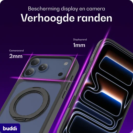 Buddi Frost Apple iPhone 17 Pro Max Hoesje MagSafe Ring Stand Matte Zwart afbeelding 5