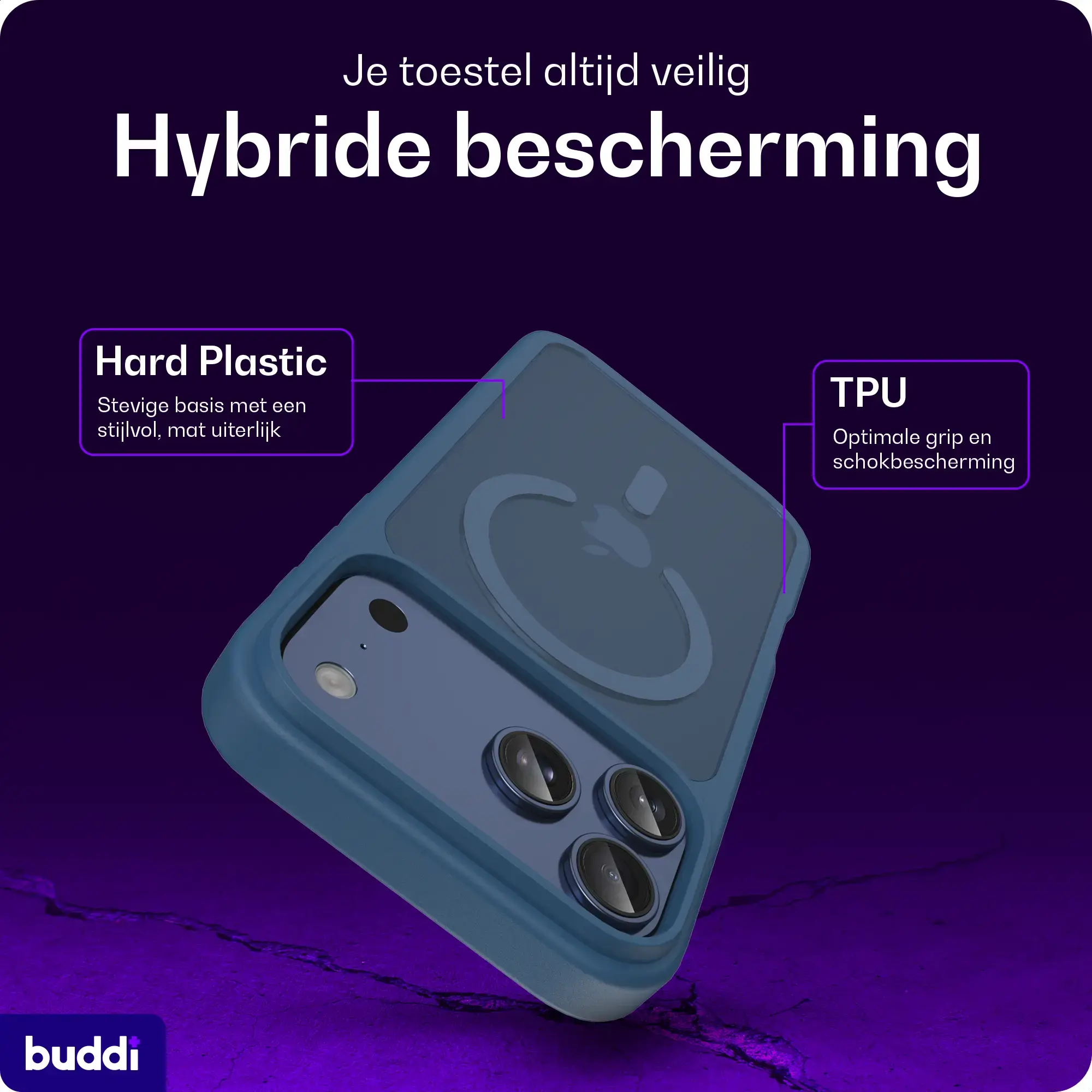Buddi Frost Apple iPhone 17 Pro Hoesje MagSafe Back Cover Matte Donker Blauw afbeelding 2