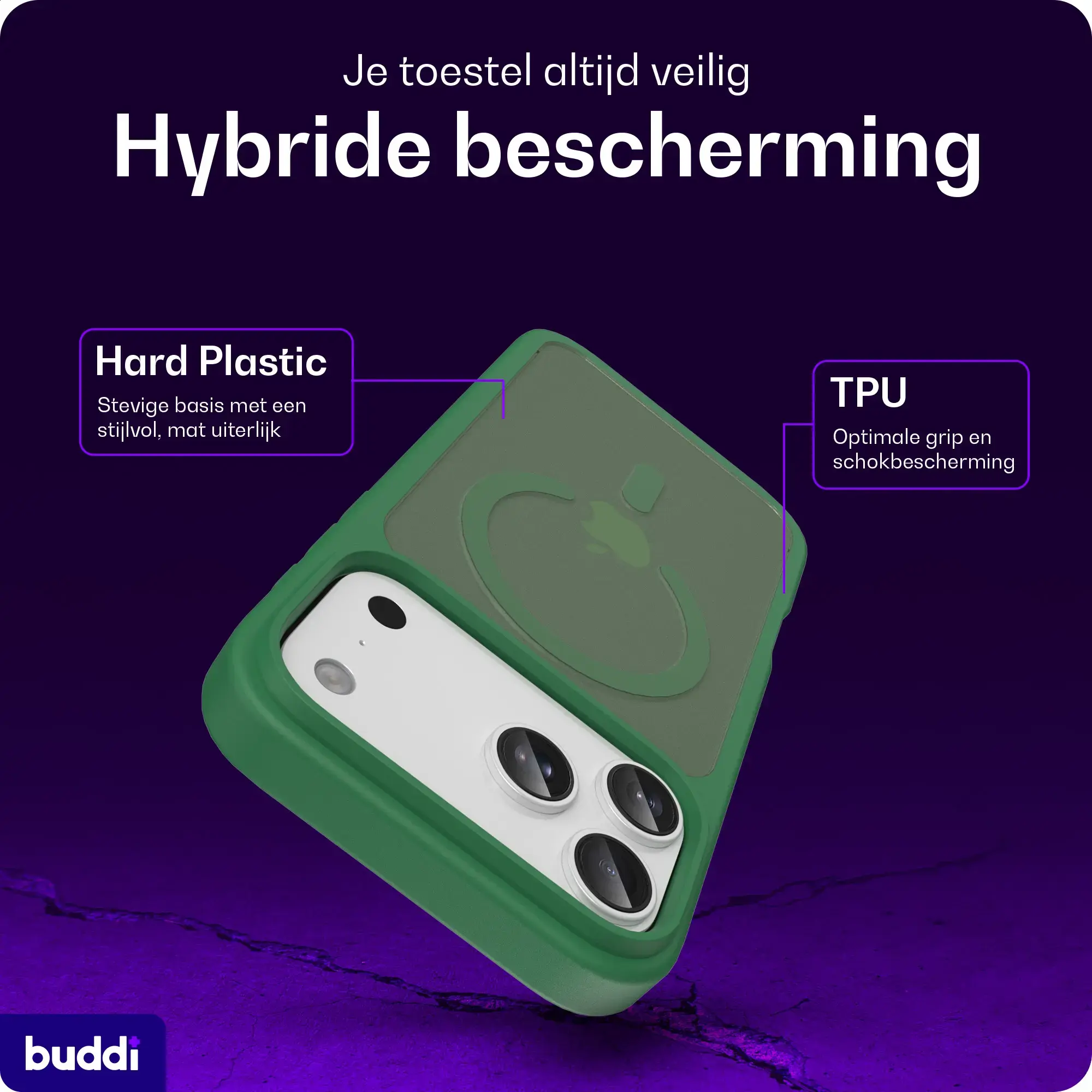 Buddi Frost Apple iPhone 17 Pro Hoesje MagSafe Back Cover Matte Groen afbeelding 2
